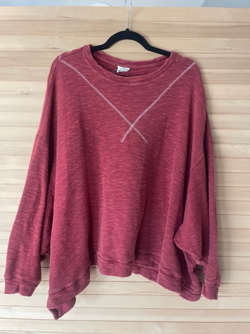 Free People Cotton Cropped Crewneck Sweatshirt in Rose Red